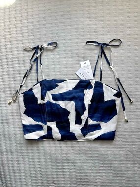 Milly Cabana Ocean Puzzle Linen Tie Strap Bustier Cropped Cami NWT - Large
